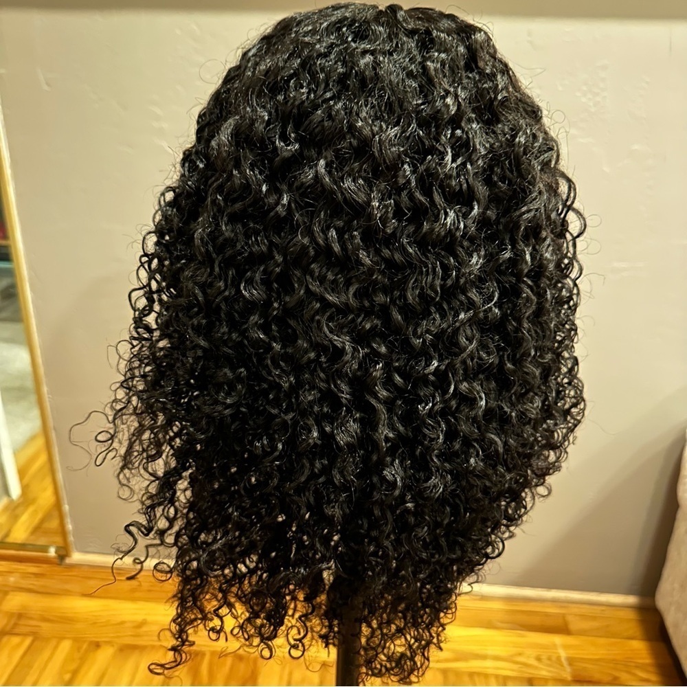 22” Nat Black Jerry Curly V Part Human Hair Wig 150% Density glueless It#LG3